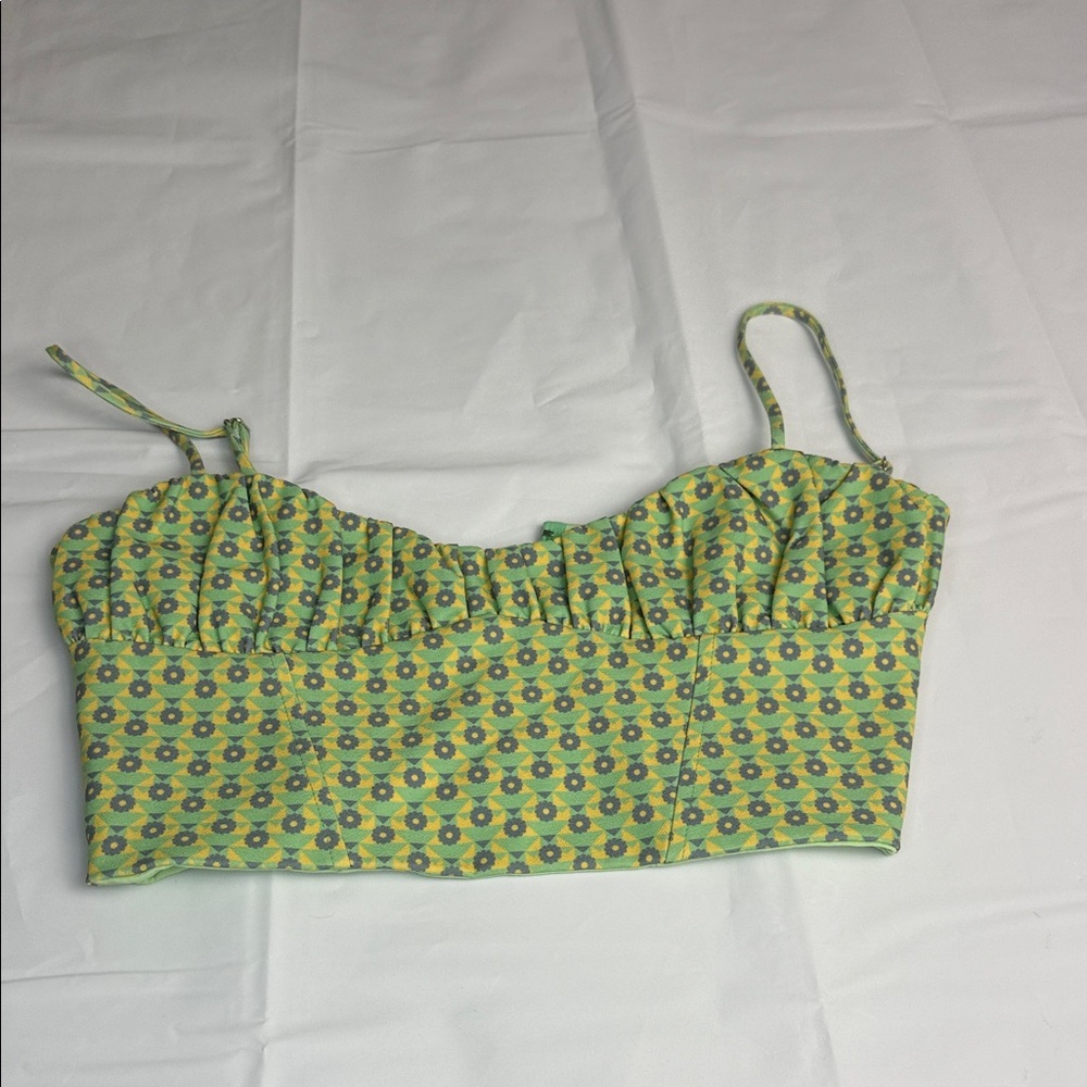 Zara Green and Yellow Patterned Crop Top